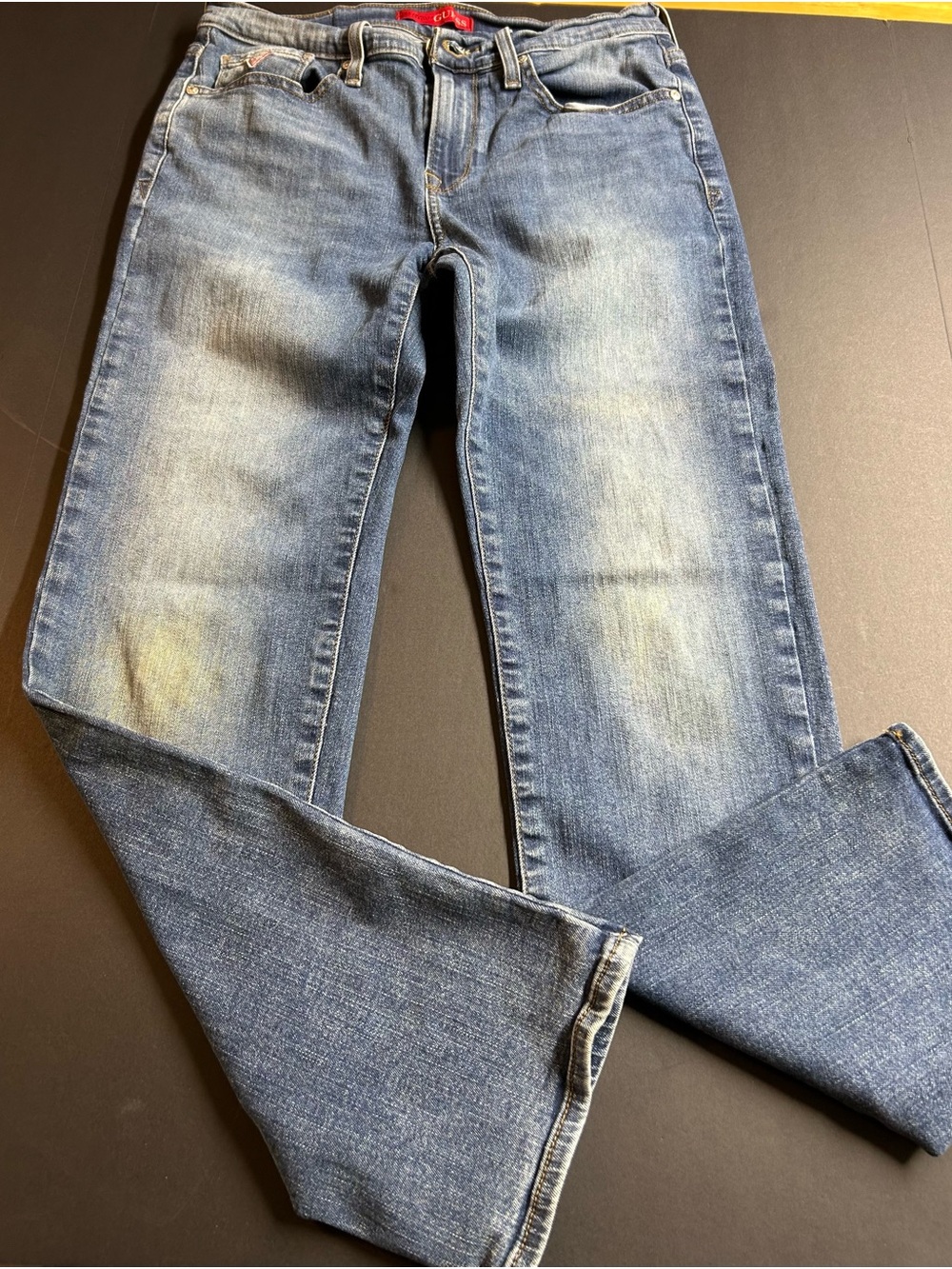 Guess Lincoln Slim Straight Light Blue Denim Jeans with Red Brand Tabs